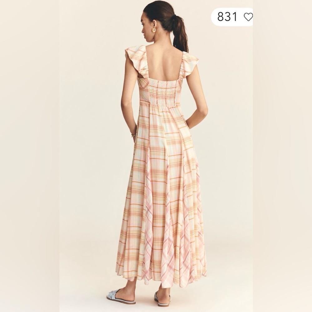 Anthropologie Pastel Plaid Midi Dress in Pink and Peach - Picture 4 of 5